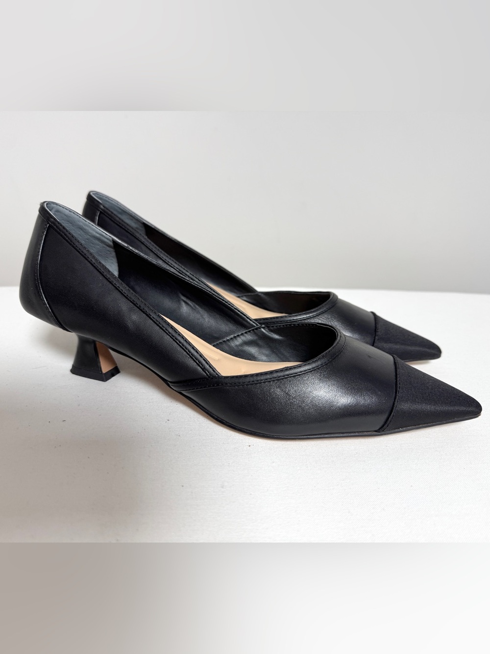 Franco Sarto Darcy Black Leather Pointed Toe Kitten Heel Pumps - Picture 6 of 15